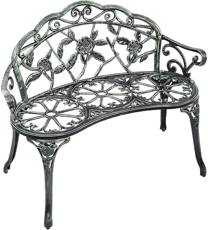 Patio Outdoor Park Loveseat Bench for Garden Porch Deck Made Cast Iron Anti-Rust Aluminum Metal, 2-3 Seater (38.5" Inch Aluminum Outdoor Rose Green Bench)