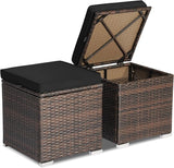 Tangkula 2 Pieces Patio Ottomans, Patiojoy Hand-Woven PE Rattan Side Table with Removable Cushion & Hidden Storage Space - Photo 1