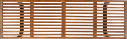 SAFAVIEH Outdoor Patio Furniture Heather Natural Brown Solid Wood & Black Legs 60-inch Steel Bench