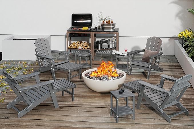 GREENVINES Adjustable Adirondack Chair with Retractable Ottoman Set of 4 | Folding | HDPE Plastic - Photo 2