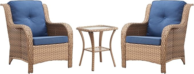 Rilyson Patio Bistro Set Outdoor Chairs - 3 Piece Wicker Rattan Patio Furniture Set with 2 Armrest Chair and 1 Side - Photo 1