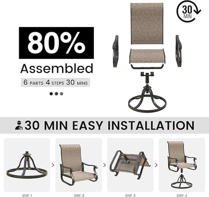 Swivel Patio Chairs Set of 4, Outdoor Dining Chairs with High Back, All-Weather Swivel Rocker Chair for Lawn, Porch or Garden(Brown, 4 PCS)