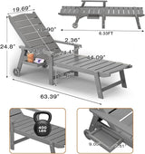 Outdoor Chaise Lounge Chair with Wheels, 6.3ft Full-Length Patio Pool Lounge Chairs - Photo 2