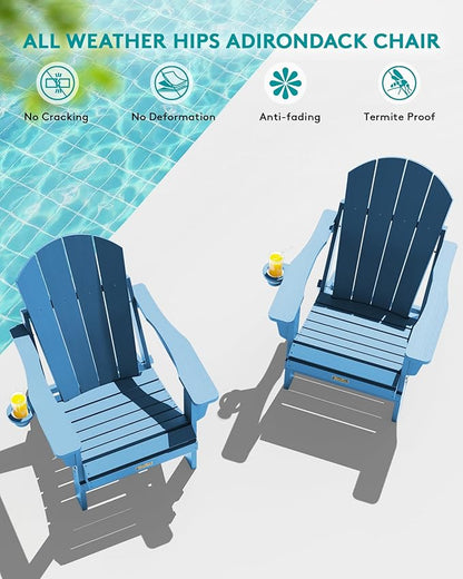 SERWALL Folding Adirondack Chair for Patio Garden Outdoors- Sapphire
