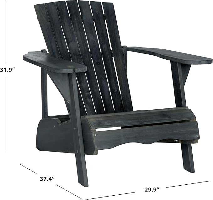 SAFAVIEH PAT6727K Outdoor Collection Vista Wine Glass Holder Adirondack Side Chair, Dark Slate Grey