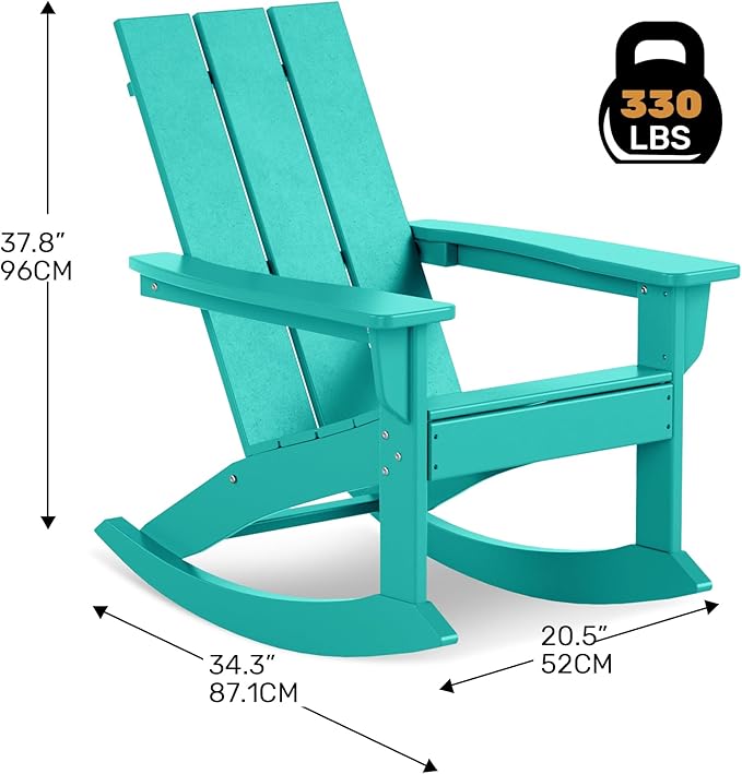 Costaelm Outdoor Adirondack Chair, All Weather Resistant Lawn Chairs Balcony Chair and Fire Pit Chairs, Patio Chair Outdoor Porch Rocking Chair High Back HDPE Poly Lumber, Turquoise