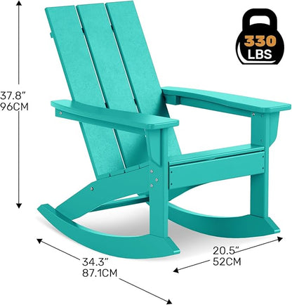 Costaelm Outdoor Adirondack Chair, All Weather Resistant Lawn Chairs Balcony Chair and Fire Pit Chairs, Patio Chair Outdoor Porch Rocking Chair High Back HDPE Poly Lumber, Turquoise