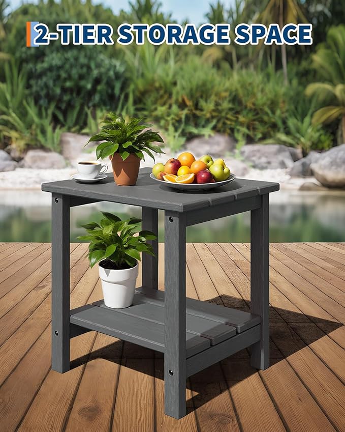 GarveeLife Outdoor Side Table 2-Tier, 18 in HDPE All Weather Resistant Patio Side Tables for Outside - Photo 4