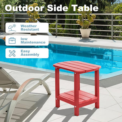 Adirondack Outdoor Side Table, 16.5” HDPE Small Patio Table with Storage Shelf, Weather Resistant End Table for Porch, Pool & Yard (Red)