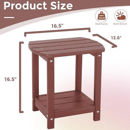 Adirondack Square Outdoor Side Table,2-Tier Storage Patio Side Table, HDPE End Tables for Backyard Pool Porch Garden Lawn (Red)
