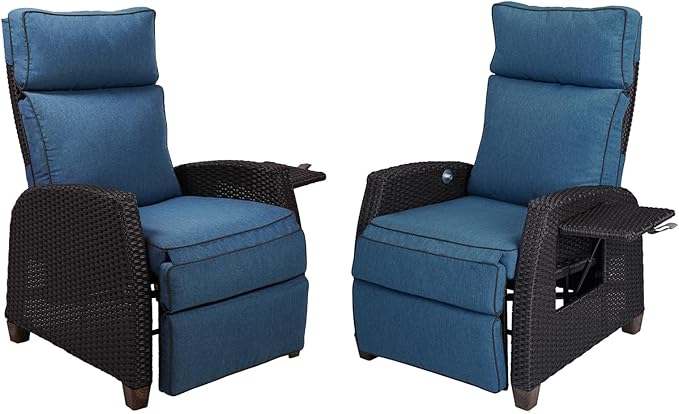 Grand patio Outdoor Reclining Chairs with Extended Footrest 2-Piece Adjustable Patio Wicker Lounge Recliner up to 150° - Photo 9
