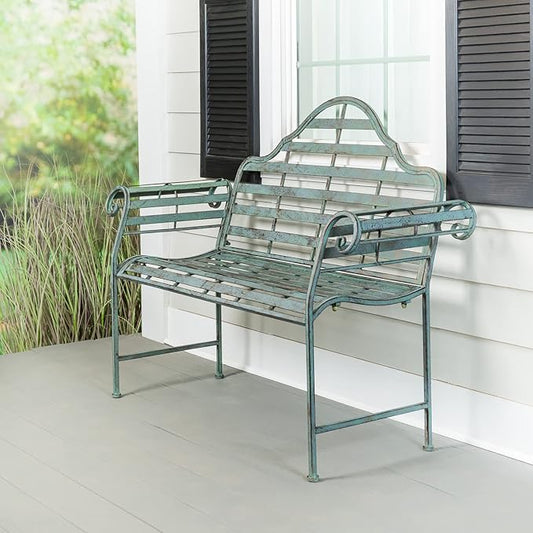 Cape Craftsmen Evergreen Weatherproof Outdoor Bench | Chippendale Style | Holds Up to 500 lbs | Furniture for Lawn Garden Patio Porch Park Deck | Steel | Green