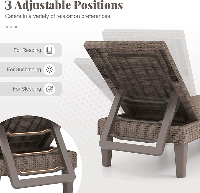 HAPPYGRILL Outdoor Chaise Lounge Chair Rattan Recliner Lounger with Removable Cushion & 3-Level Adjustable Backrest - Photo 7
