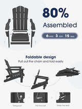 KINGYES Folding Adirondack Chair Set of 8, HDPE All-Weather Folding Adirondack Chair, Grey - Photo 6