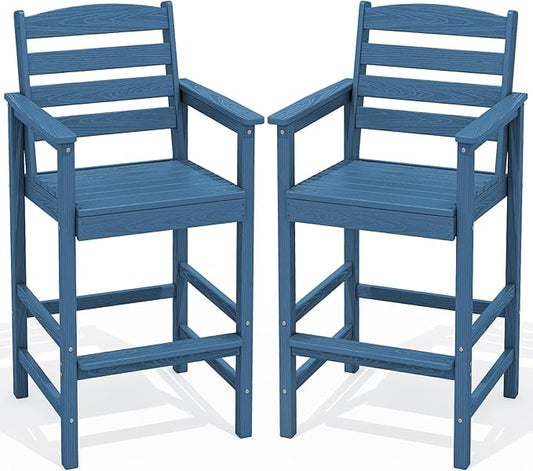 SERWALL Tall Adirondack Chairs Set of 2, Oversize Balcony Adirondack Chairs Set, Outdoor Bar Height Barstools Widened Chair Set for Bistro, Poolside, Garden, Blue