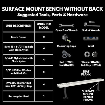 COATEDOUTDOORFURNITURE Coated Outdoor Furniture Heavy-Duty Outdoor Bench Thermoplastic Coated, Expanded Metal, Commercial-Grade Seating, Made in America (Surface Without Back, 8 Ft, Dark Blue)