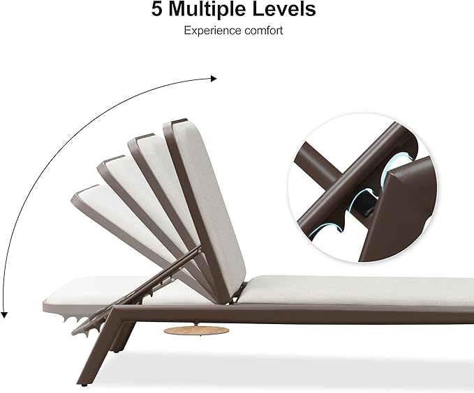 PURPLE LEAF Outdoor Chaise Lounge Set of 2 with Cushion Aluminum Pool Side Sun Lounges with Side Table Adjustable Reclining Patio Coffee