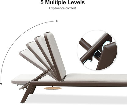 PURPLE LEAF Outdoor Chaise Lounge Set of 2 with Cushion Aluminum Pool Side Sun Lounges with Side Table Adjustable Reclining Patio Coffee