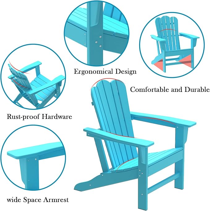 Adirondack Chair for Patio Deck Garden Plastic Adirondack Chair, Fire Pit Chair, Looks Exactly Like Real Wood, Widely Used in Outdoor, Deck, Outside, Garden, Campfire Chairs (Blue