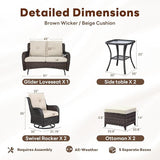 Belord 7 Piece Wicker Patio Furniture Set, Outdoor Swivel Rocker Chairs Set of 2 with Ottomans and Loveseat - Photo 2