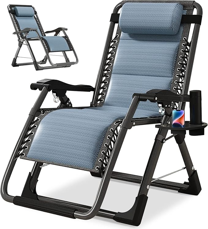 NAIZEA Padded Zero Gravity Chair, Cooling Fabric Folding Outdoor Lounge Chairs - Photo 1