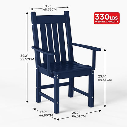 Costaelm Patio Dining Chairs, Plastic Outdoor Adirondack Chair with Arm, HDPE Poly Lumber, Waterproof Restaurant Bistro Dining Chair for Outside Porch Backyard Garden, Navy Blue