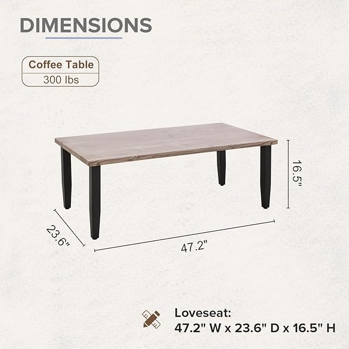 COOS BAY Modern Outdoor Table, Patio Coffee Table with Wood Grain Top, Metal Weather-Resistant Table for Deck, Porch, Balcony, Garden, 47.2" x 23.6" x 16.5", Brown