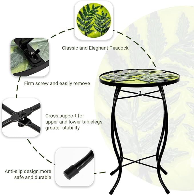 Subtropical Leaf Small Patio Table, Outdoor Side Table, Outdoor Bar Table - Photo 5
