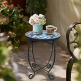 LIFFY Outdoor Side Table, 12" Round Ceramic Tile Tabletop Accent Table with Metal Frame - Photo 8