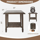 Loungewave Square Outdoor Side Table, 2-Tier Storage Patio Side Table, 20in Wicker Rattan Coffee Table, Metal End Table - Photo 2