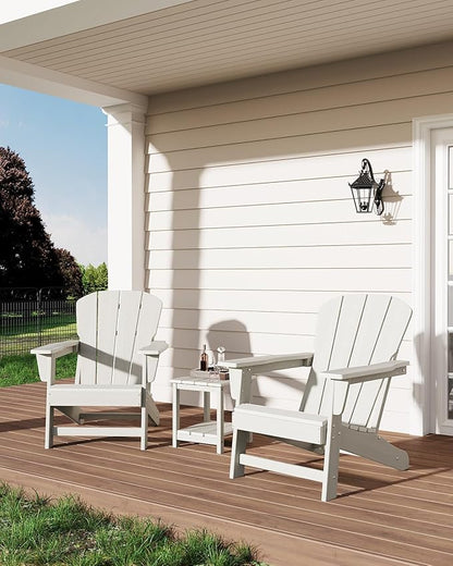 Modern Oversized HDPE Adirondack Chair, 380 LBS Capacity Weather Resistant Fire Pit Chair with Wood-Like Texture, Outdoor Patio Chair for Garden, Backyard, Lawn, Deck, Poolside, Porch, White