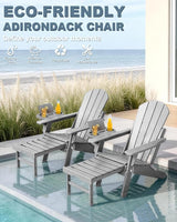 Adjustable Adirondack Chair with Retractable Ottoman Set of 2, HDPE Folding Adirondack Chair with Cup Holder - Photo 4