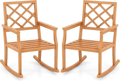 Tangkula Teak Wood Rocking Chair, Oversized Porch Rocker with Backrest and Slatted Seat, Outdoor Rocker Chair for Patio, Backyard and Lawn, 330 LBS Weight Capacity (2, 30 x 23 x 35 Inch)