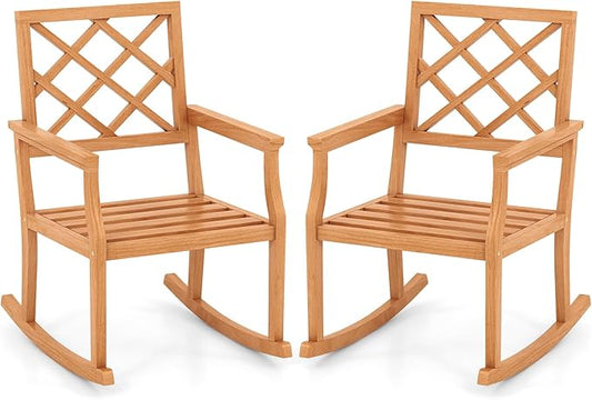 Tangkula Teak Wood Rocking Chair, Oversized Porch Rocker with Backrest and Slatted Seat, Outdoor Rocker Chair for Patio, Backyard and Lawn, 330 LBS Weight Capacity (2, 30 x 23 x 35 Inch)