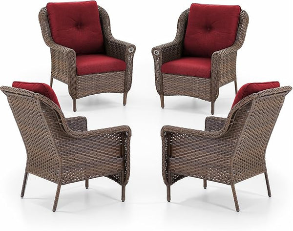 Patio Wicker Chairs Outdoor Furniture Chair - Set of 4 Outside All Weather Lawn Dining Brown Rattan Armchair with High - Photo 1