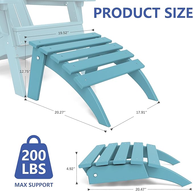 FOOWIN Folding Adirondack Ottoman Set of 4, HDPE All Weather Adirondack Footrests, Ottoman for Adirondack Chair,Patio Footstool for Outside Easy Storage,for Patio, Backyard, Porch, Garden, Light Blue