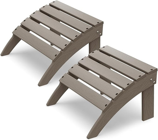 IVY&LANE Outdoor Adirondack Ottoman | Folding | Set of 2 | HDPE Wood Grain | Desert Brown | All Weather | Waterproof Patio Footrest for Adirondack Chair | Poly Lumber Foot Rest for Deck Backyard