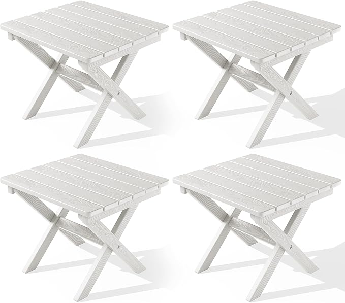 SERWALL Folding Outdoor Side Table Set of 4, Small Adirondack Side Table, White - Photo 1