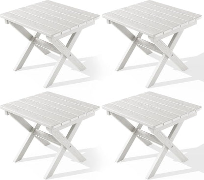 SERWALL Folding Outdoor Side Table Set of 4, Small Adirondack Side Table, White