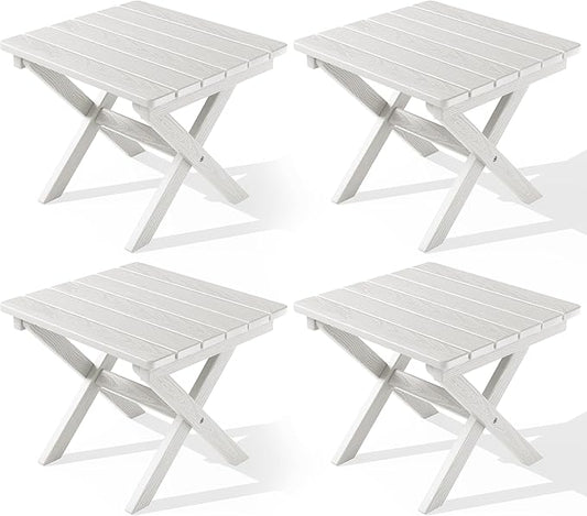 SERWALL Folding Outdoor Side Table Set of 4, Small Adirondack Side Table, White