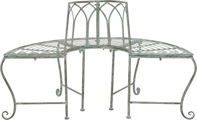 SAFAVIEH Outdoor Furniture Collection – Abia Antique Dark Green Distressed Wrought Iron 50-Inch Curved Tree Bench - Photo 5