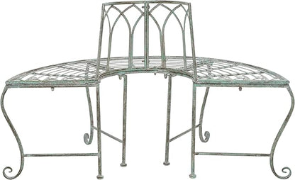 SAFAVIEH Outdoor Furniture Collection – Abia Antique Dark Green Distressed Wrought Iron 50-Inch Curved Tree Bench, Garden & Patio Seating (PAT5018D)
