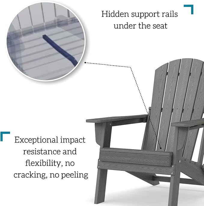 Folding Adirondack Chair Set of 6, HDPE Outdoor Patio Chair with Cup Holder, All Weather Plastic Lawn Chair with Wide Armrests, Portable Patio Chair for Backyard Deck Garden Fire Pit Poolside, Grey