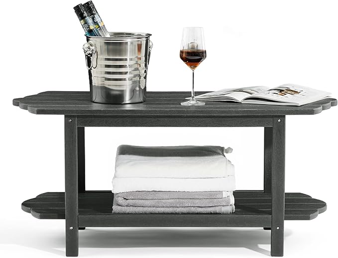 Adirondack Outdoor Patio Table-2 Tier Outside Table Irregular Grey Coffee Table for Garden Indoor Sun Room - Photo 6