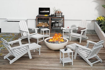 GREENVINES Adjustable Adirondack Chair with Retractable Ottoman Set of 2 | Folding | HDPE Plastic | Fire Pit Chairs w/Foot Rest | 2 Cup Holders | White | for Outdoor Patio Poolside Deck
