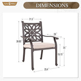 Sophia & William 2 Pieces Cast Aluminium Patio Dining Chairs Bronze with Cushions - Photo 6