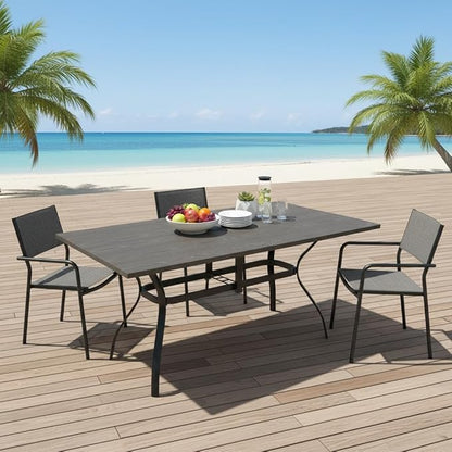 Outdoor Rectangle Dining Table 6-Person with 1.57" Umbrella Hole Metal Steel Backyard Bistro Table for Garden, Poolside, Backyard, Brown