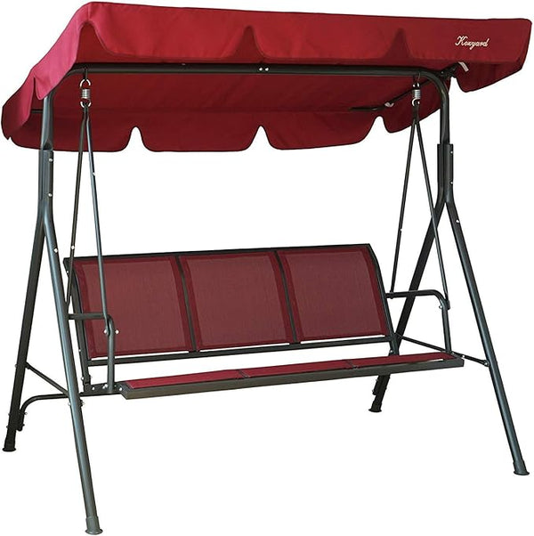 Kozyard 3-Person Outdoor Canopy Porch Swing Chair, Breathable Textilene Armrest Seat, Adjustable Shade - Photo 1