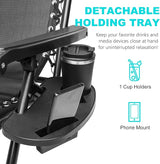 SZHLUX 1 PCS Adjustable Steel Mesh Zero Gravity Lounge Chair Recliners W/Pillows and Cup Holder Trays - Black - Photo 5