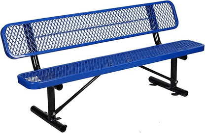 6FT Heavy-Duty Park Bench for Outside - Black Coated Outdoor Furniture Steel Bench, Commercial-Grade Outdoor Benches Weatherproof for Park, Patio, Porch (Portable with Back,) (Blue, 6FT)